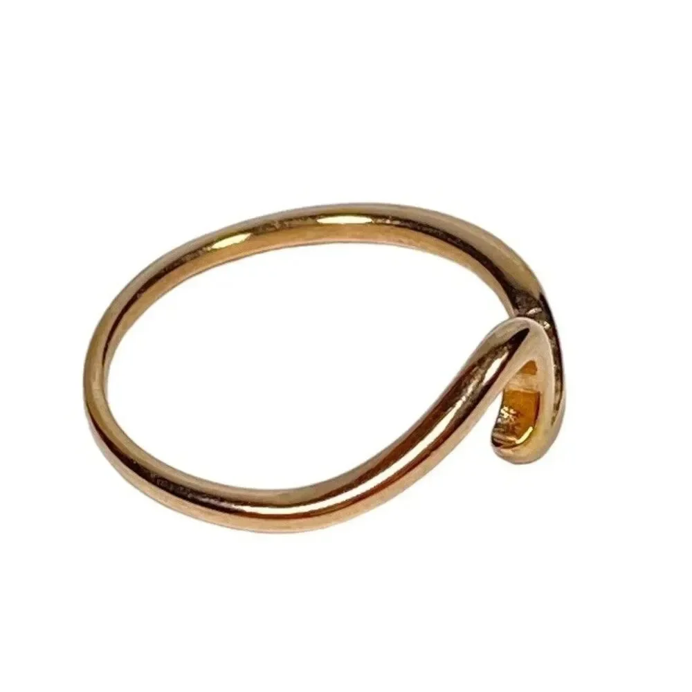 Rose Gold Tone Ring Size 7.5 Wave Shape Curved Asymmetrical Band Surfer Coastal